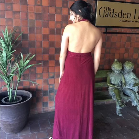 Halter Burgundy Dress-CLEARANCE - Picture 6 of 8